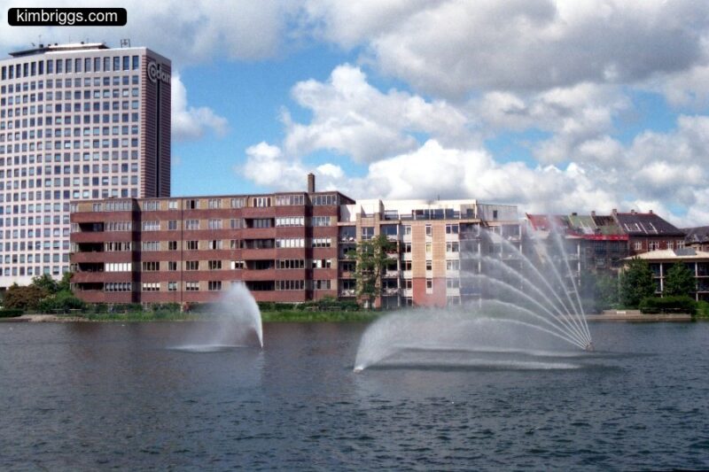 Spread fountains in Copenhagen city.