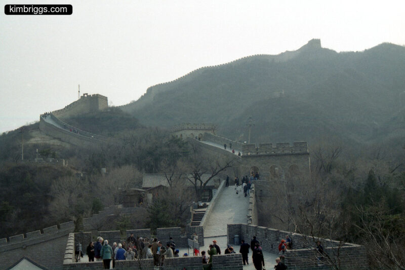 Tourists on top of Great Wall of China platform.