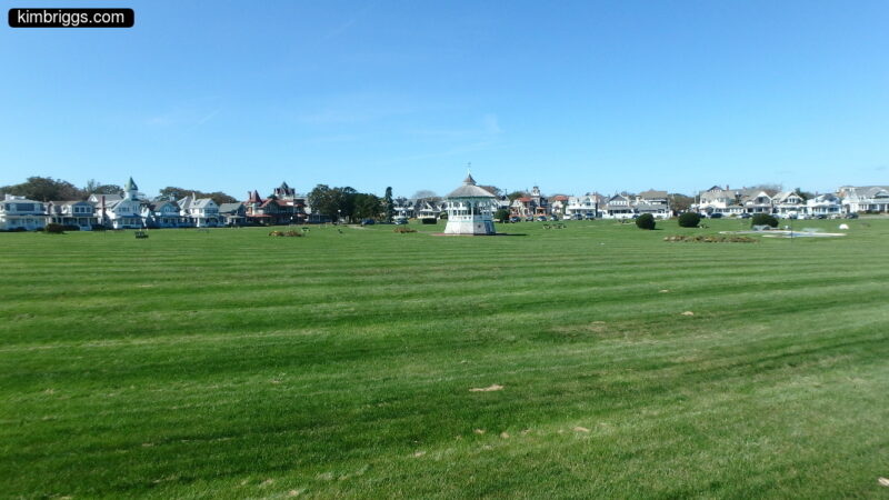 Oak Bluffs park grass with banstand.