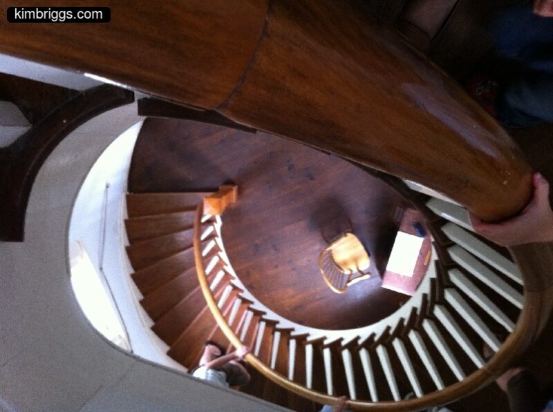 wooden spiral staircase from above
