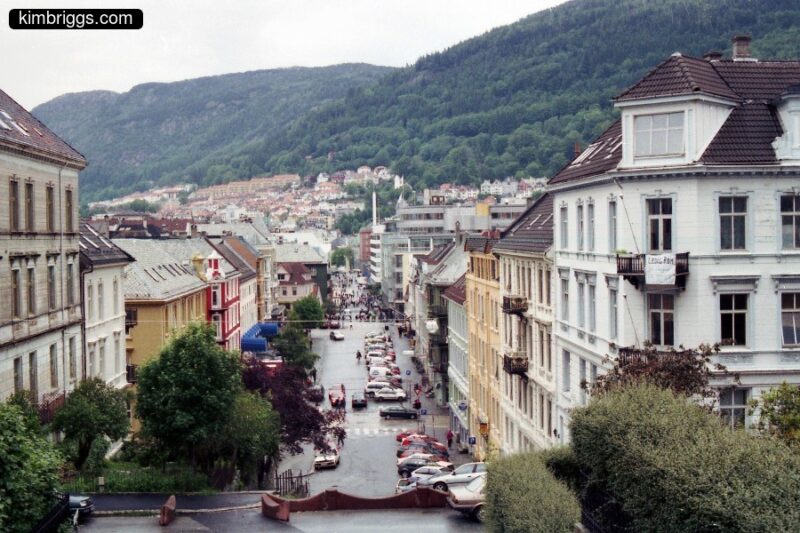 Bergen, Norway, streets and surrounding hills.