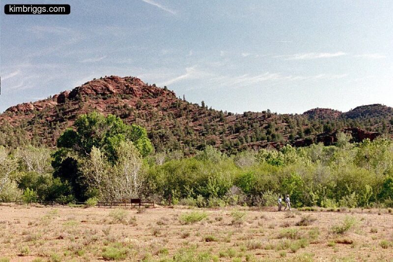 Two hikers on desert trail.