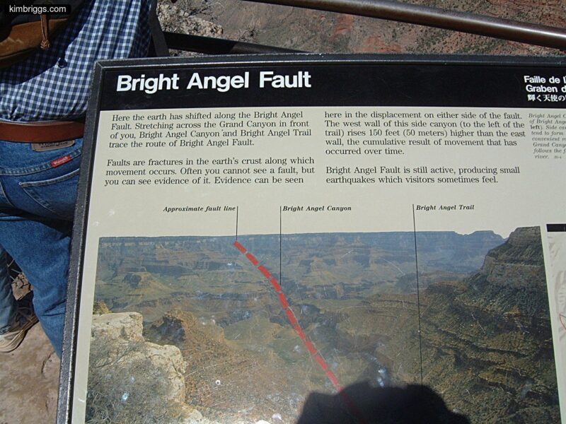 Grand Canyon sign for Bright Angel Fault