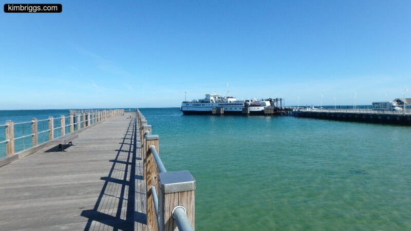Wooden docks with ferry.