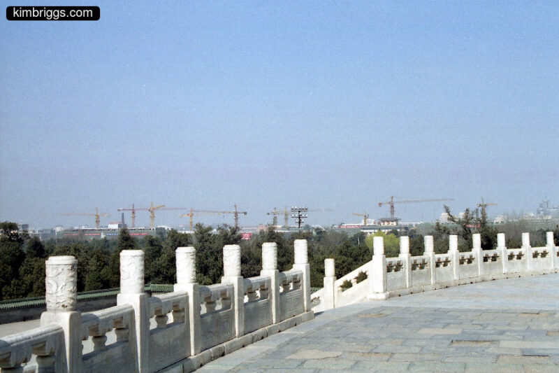 Beijing city skyline view from Temple of Heaven park.