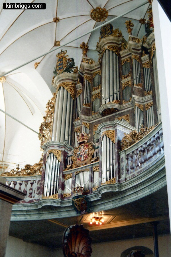 Ornate organ in Trinitatis Church.