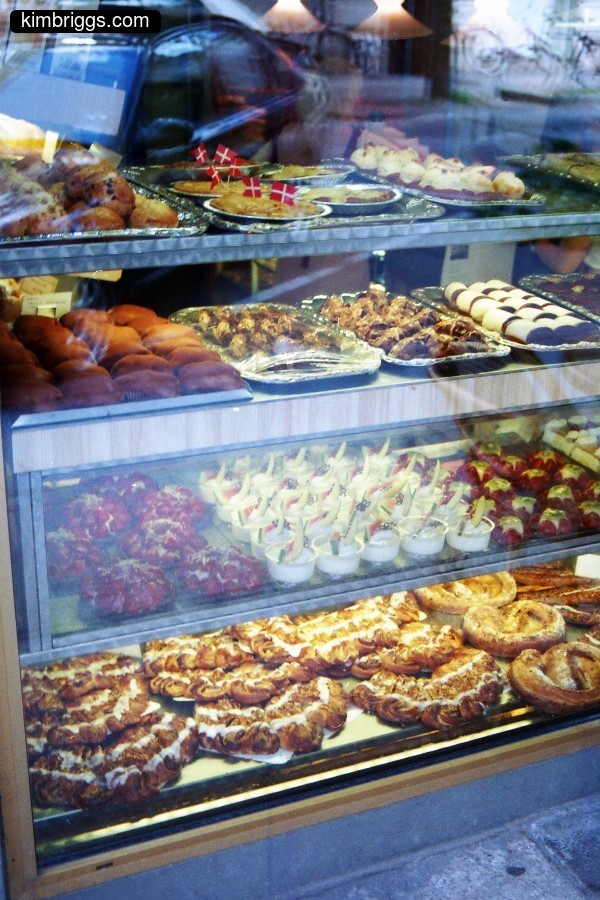 Danishes in bakery in Copenhagen Denmark.