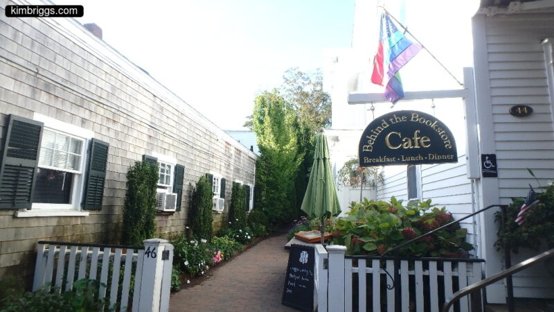Small cafe on flowered path