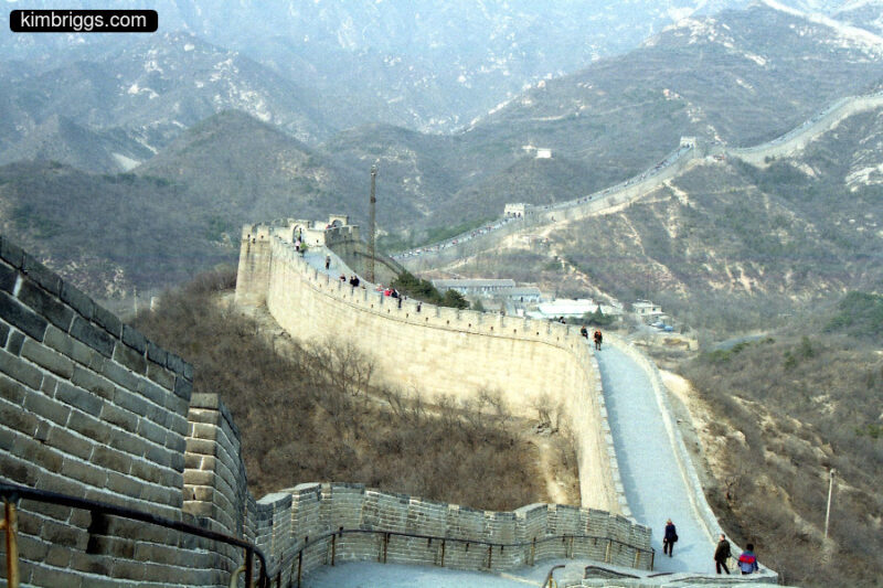 Great Wall of China with a few people on top.
