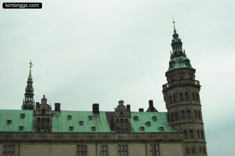 Green copper roof on a caslte.
