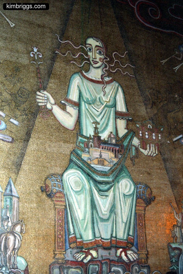 Huge mural of lady in Stockholm town hall.