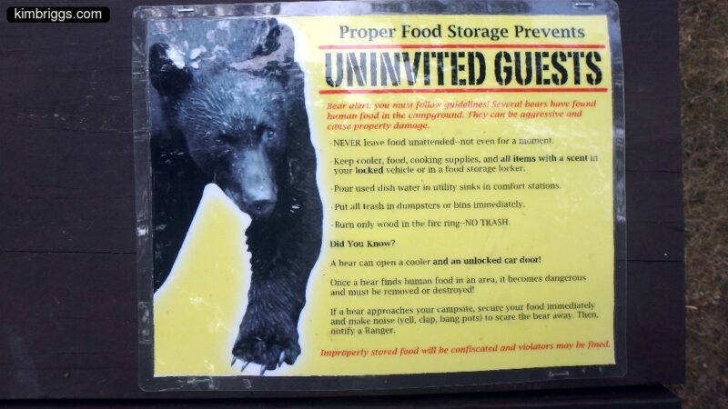A sign on Food storage and bears.