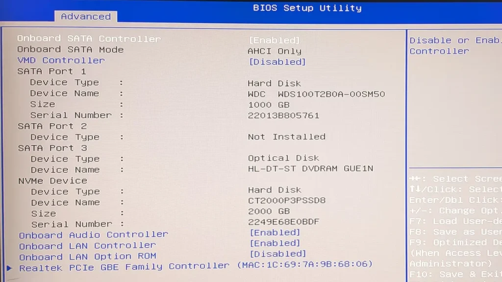Acer BIOS Advanced Tab