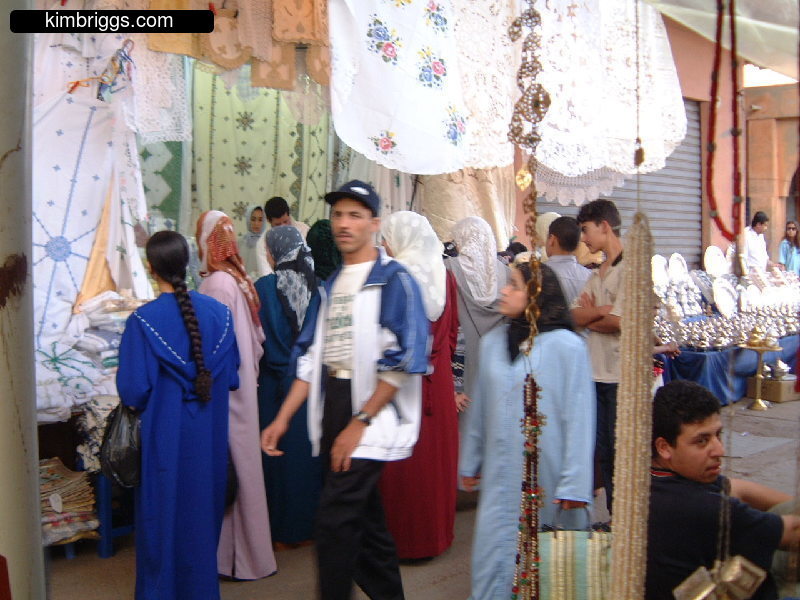 Shoppers in Moroccan souk.