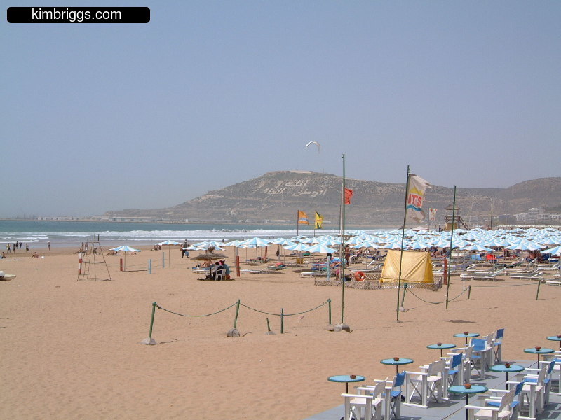 Agadir beach with many beach umbrellas