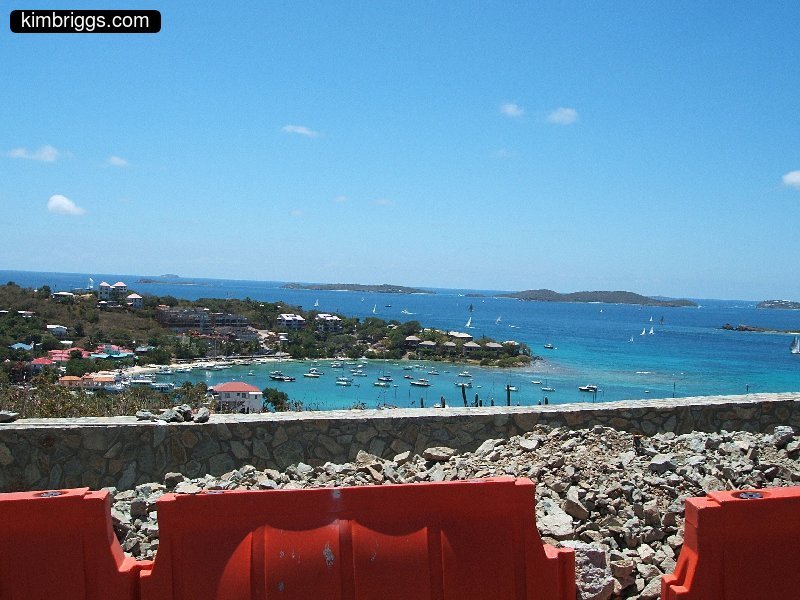View of Cruz Bay harbor from St. John hills above.