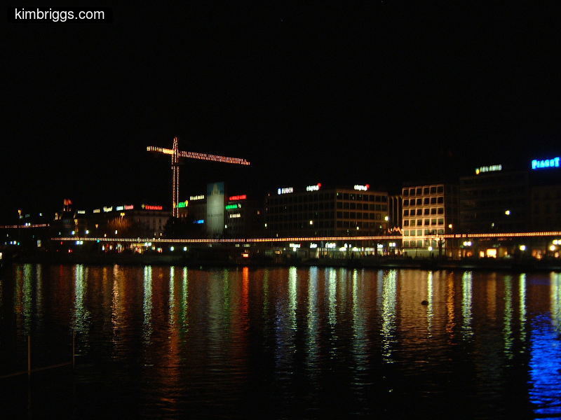 Geneva skyline at night.