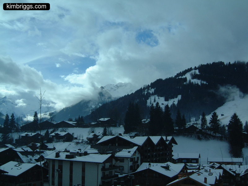 Snow covered mountains on Golden Pass Train ride.