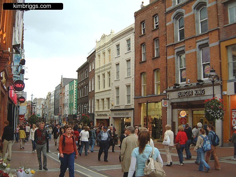 Crowd walking on Grafton Street in Dublin.