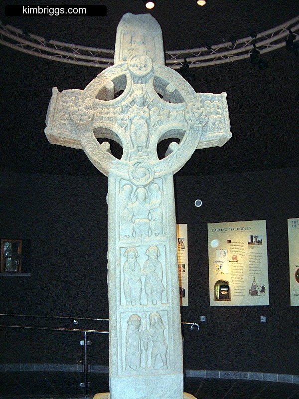 High Cross lit up inside museum.