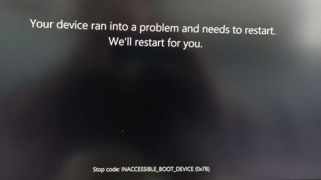 Inaccessible Boot Device error