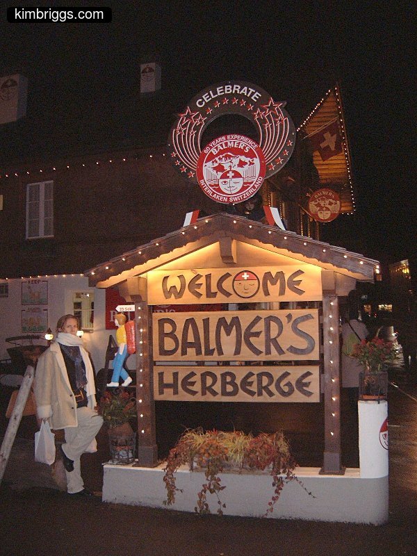 Sign for Balmer's Herberge Interlaken.