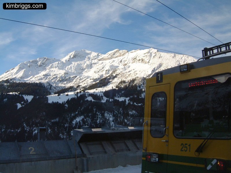 Snow mountain and cog train.