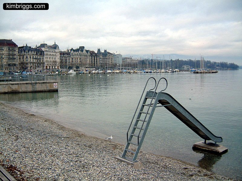 A children's slide into Lake Geneva.
