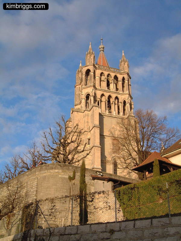 Church tower in Lausanne, Switzerland.