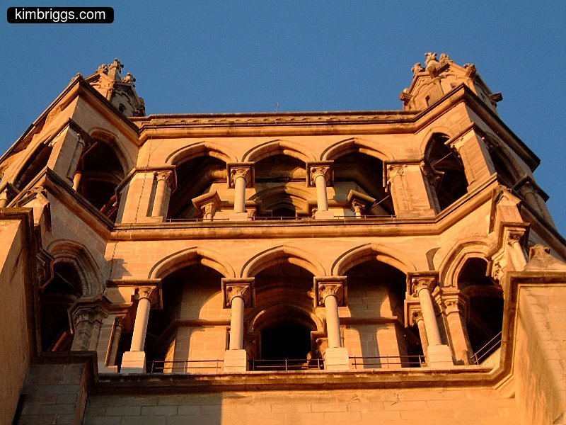 Detail of arches in Lausanne church tower.