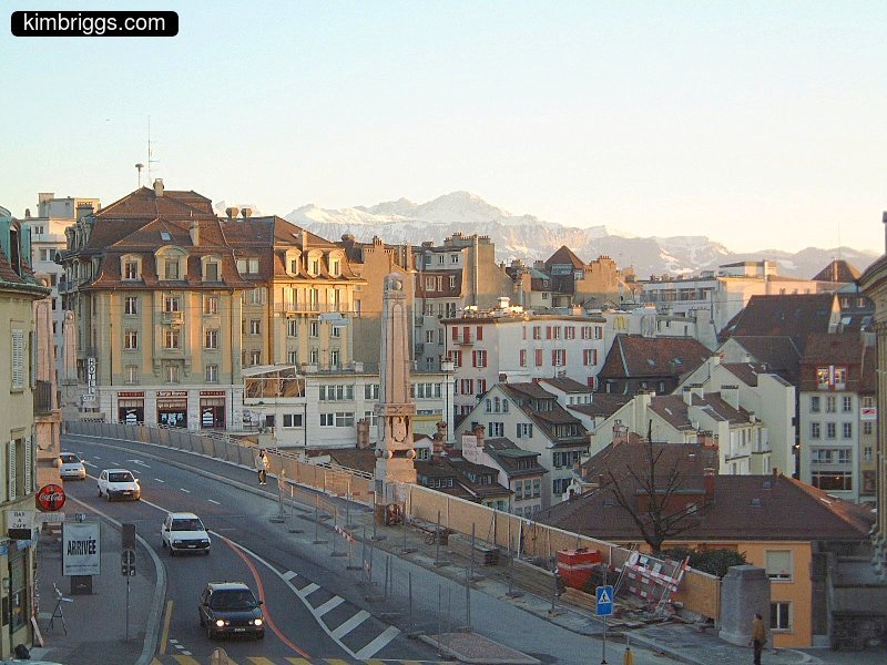 Lausanne, Switzerland, with Alps in background.