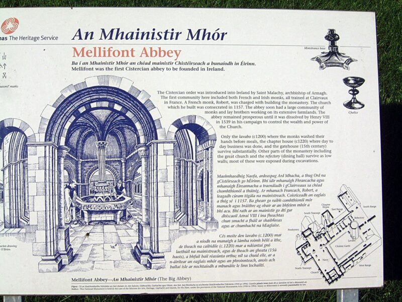 Sign for Mellifont Abbey in Ireland.
