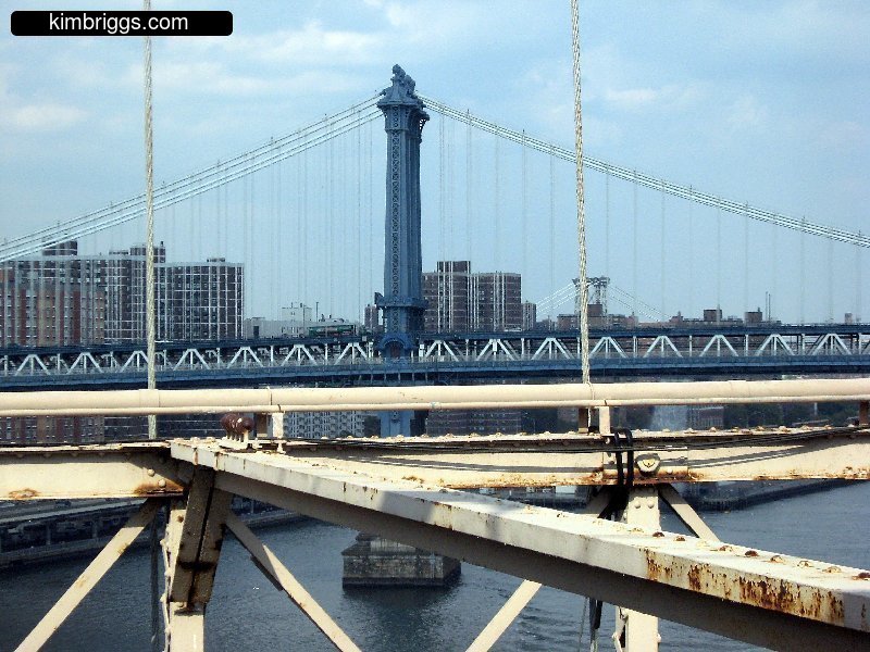 View of Manhattan bridge from the Brooklyn Bridge.