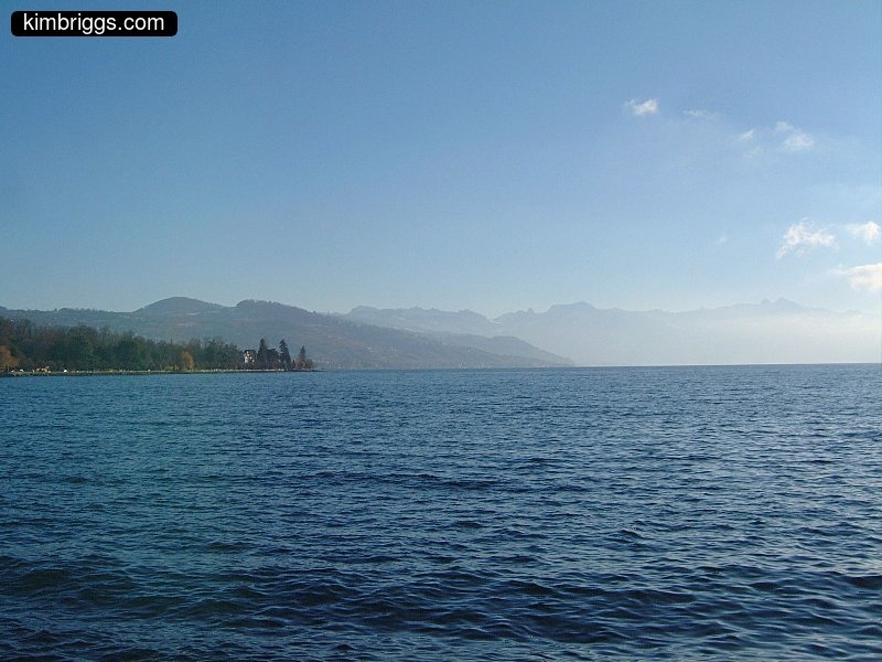 Lake Geneva and Swiss Alps view from Ouchy.