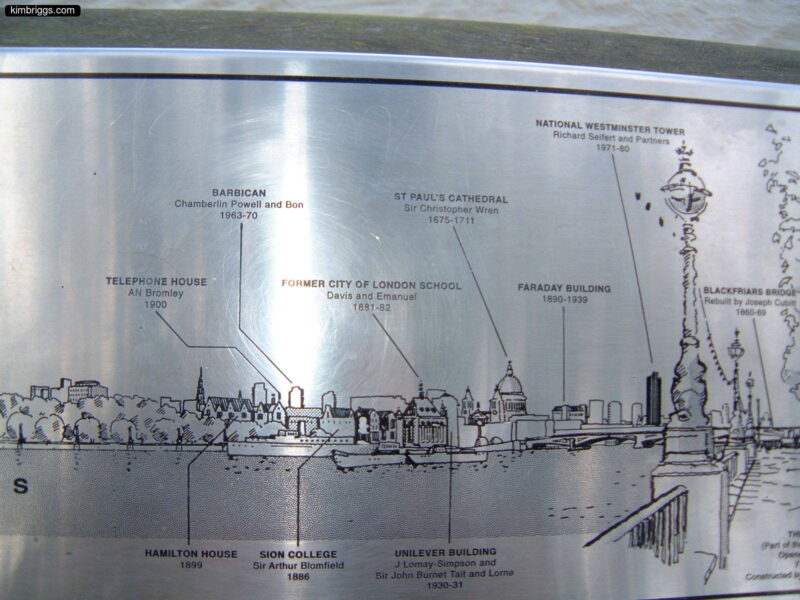 Sign describing sites on Thames River in London.