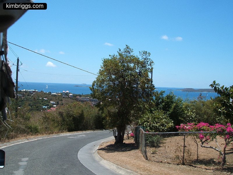 Small road overlooking St. John landscape.