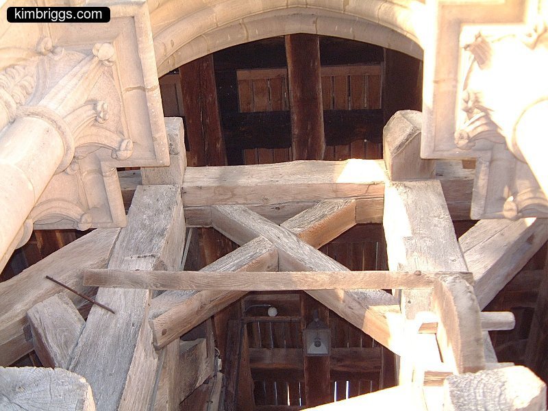 Detail of wooden support in old church.