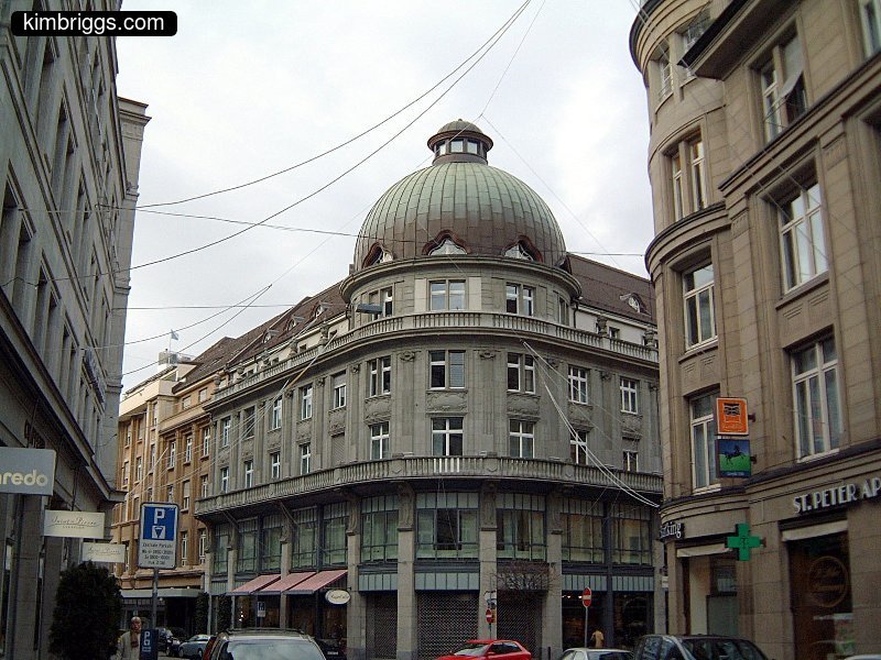 Corner building with dome roof.