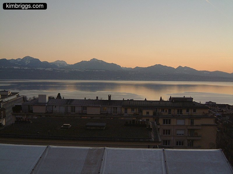 Lake Geneva and Alps at sunset.
