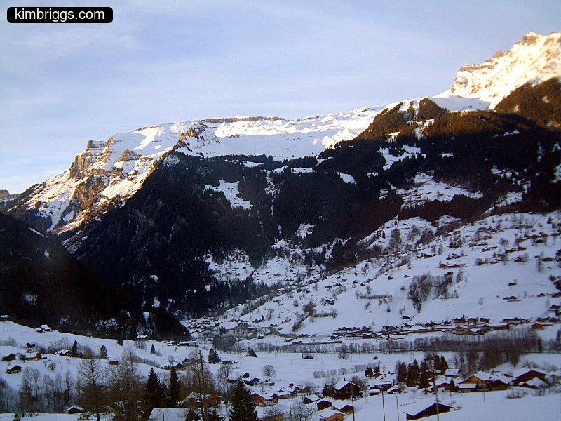 Snowy village in Swiss Alps.