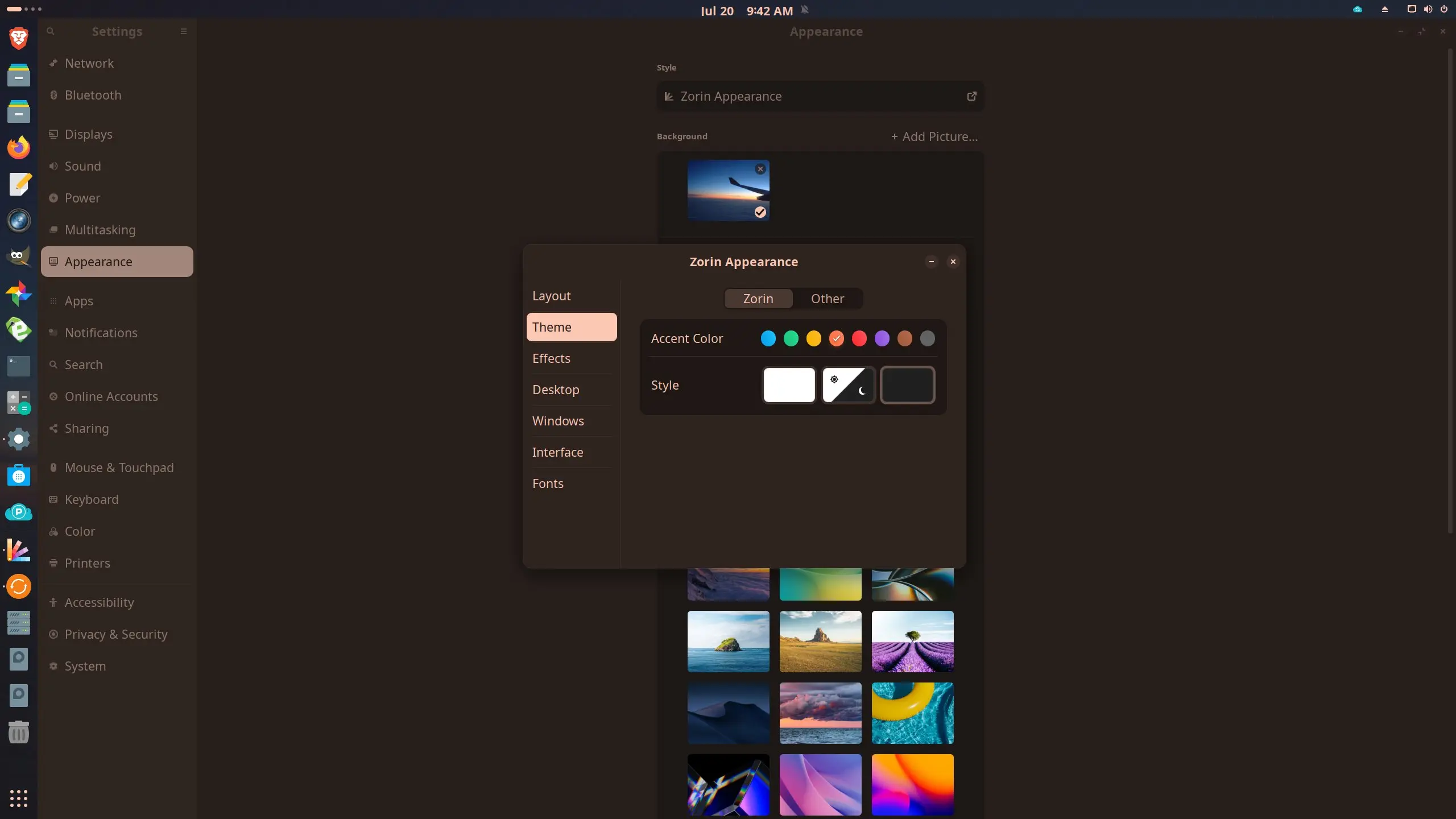 Zorin OS dark theme - orange